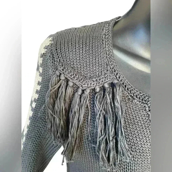 ODD MOLLY women’s charcoal gray knit fringe sweater pockets and from zip sz 0 - Picture 6 of 15